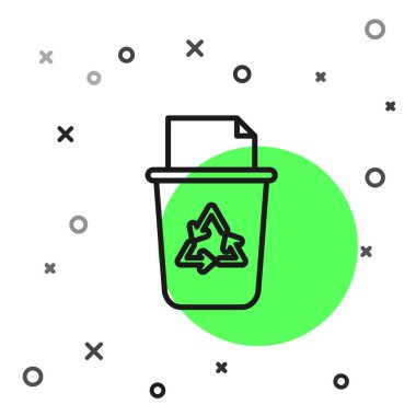 Beyaz arkaplanda izole edilmiş geri dönüşüm sembolü simgesi olan siyah çizgi geri dönüşüm kutusu. Çöp kutusu simgesi. Çöp kutusu tabelası. Geri dönüşüm sepeti işareti. Vektör İllüstrasyonu