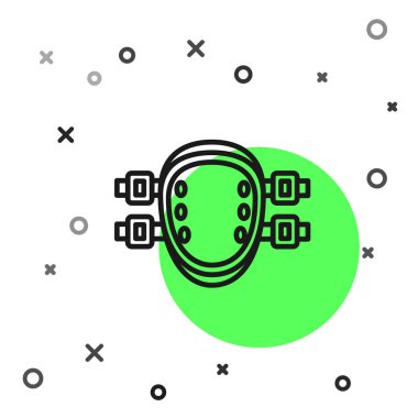 Beyaz arkaplanda siyah çizgi dizlik simgesi izole edildi. Olağanüstü bir spor. Spor malzemeleri. Kaykay, bisiklet, paten kayma koruyucu giysi. Vektör İllüstrasyonu