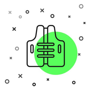 Siyah çizgi Hayat Ceketi simgesi beyaz arkaplanda izole edildi. Can yeleği ikonu. Olağanüstü bir spor. Spor malzemeleri. Vektör İllüstrasyonu