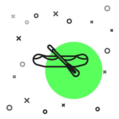 Rafting teknesi simgesi beyaz arka planda izole edildi. Kürekleri olan şişme bir tekne. Su sporları, ekstrem sporlar, tatil, tatil. Vektör İllüstrasyonu