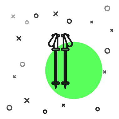 Siyah çizgi kayak direkleri simgesi beyaz arkaplanda izole edildi. Olağanüstü bir spor. Kayak ekipmanları. Kış sporları ikonu. Vektör İllüstrasyonu