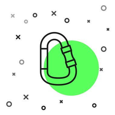 Siyah çizgi karabina simgesi beyaz arkaplanda izole edildi. Olağanüstü bir spor. Spor malzemeleri. Vektör İllüstrasyonu