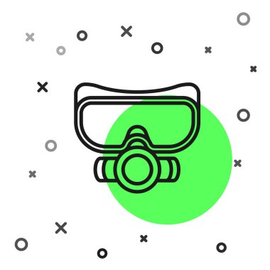 Beyaz arkaplanda siyah çizgi dalış maskesi simgesi izole edildi. Olağanüstü bir spor. Spor malzemeleri. Vektör İllüstrasyonu