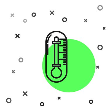 Beyaz arkaplanda siyah çizgi termometre simgesi izole edildi. Vektör İllüstrasyonu