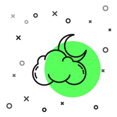 Beyaz arka planda izole edilmiş kara çizgi bulutu ve yıldız ikonu. Bulutlu gece işareti. Uyku rüyalarının sembolü. Gece ya da yatak zamanı tabelası. Vektör İllüstrasyonu