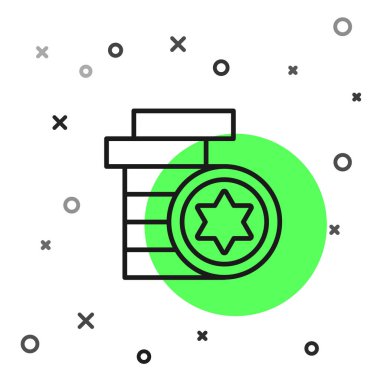 Siyah çizgi Yahudi madeni para simgesi beyaz arka planda izole edildi. Para birimi sembolü. Vektör İllüstrasyonu