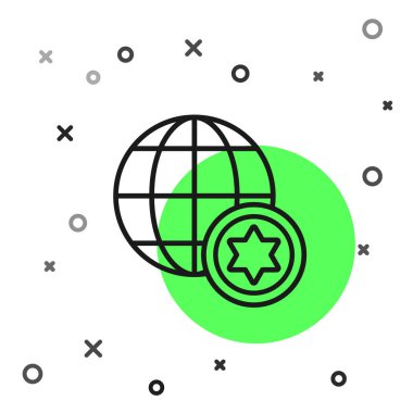 Siyah çizgi Dünya Küresi ve İsrail ikonu beyaz arka planda izole edildi. Vektör İllüstrasyonu