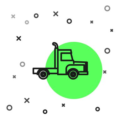 Siyah çizgi kargo kamyonu ikonu beyaz arka planda izole edildi. Vektör İllüstrasyonu