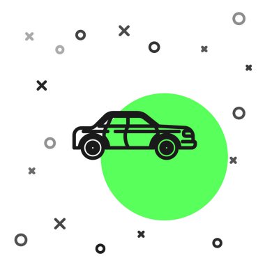 Siyah çizgili Sedan araba simgesi beyaz arkaplanda izole edildi. Vektör İllüstrasyonu