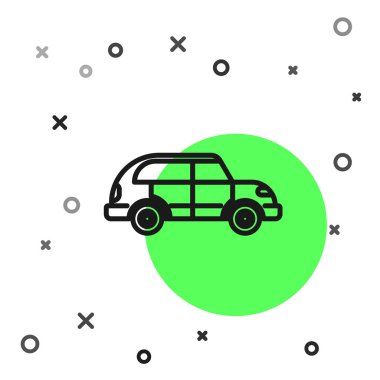 Siyah çizgi Hatchback araba simgesi beyaz arkaplanda izole edildi. Vektör İllüstrasyonu