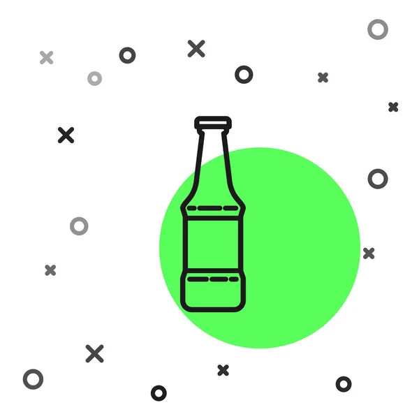 Zwarte Lijn Bier Fles Pictogram Geïsoleerd Witte Achtergrond Vector Illustratie — Stockvector