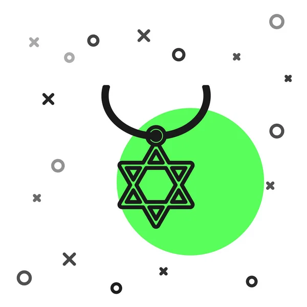 Černá Čára Hvězda Davidova Náhrdelníku Ikoně Řetězu Izolované Bílém Pozadí — Stockový vektor