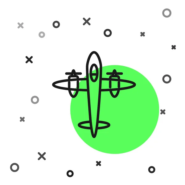 黑线复古复古平面图标孤立在白色背景 飞行的飞机图标 航空公司的标志 病媒图解 — 图库矢量图片