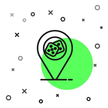 Siyah çizgi kumarhane konumu simgesi beyaz arkaplanda izole edildi. Oyun zar simgesi. Vektör İllüstrasyonu