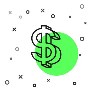 Beyaz arka planda siyah çizgi dolar sembolü simgesi izole edildi. Nakit ve para, servet, ödeme sembolü. Kumarhane kumarı. Vektör İllüstrasyonu