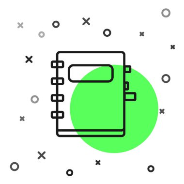 Siyah çizgi Not Defteri simgesi beyaz arkaplanda izole edildi. Spiral not defteri simgesi. Okul defteri. Yazı tahtası. Okul günlüğü. Vektör İllüstrasyonu