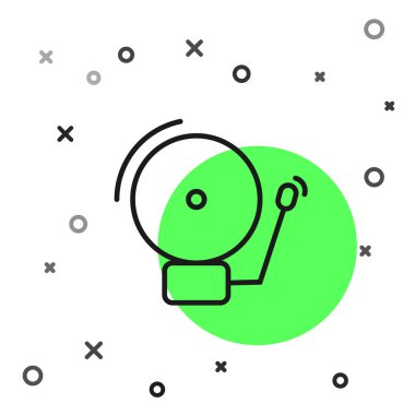 Siyah çizgi alarm zili simgesi beyaz arkaplanda izole edildi. Alarm sembolü, servis zili, el zili işareti, uyarı sembolü. Vektör İllüstrasyonu