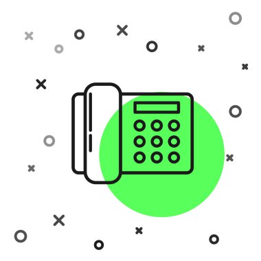 Beyaz arkaplanda siyah hat telefon ikonu izole edildi. Sabit telefon. Vektör İllüstrasyonu