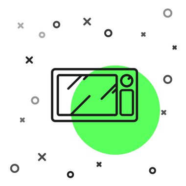 Beyaz zemin üzerinde siyah çizgi mikrodalga fırın ikonu izole edildi. Ev aletleri simgesi. Vektör İllüstrasyonu