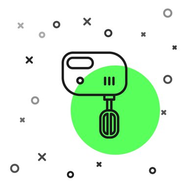 Siyah çizgi elektrik karıştırıcı simgesi beyaz arkaplanda izole edildi. Mutfak blenderi. Vektör İllüstrasyonu