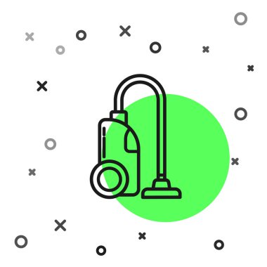 Siyah çizgi elektrikli süpürge ikonu beyaz arkaplanda izole edildi. Vektör İllüstrasyonu