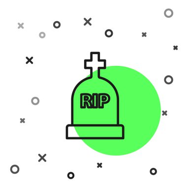 Üzerinde Rip yazan siyah Tombstone çizgisi beyaz arkaplanda izole edilmiş bir simge. Mezar ikonu. Vektör İllüstrasyonu