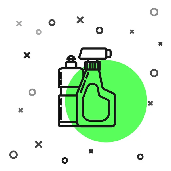 Zwarte Lijn Plastic Flessen Voor Vloeibaar Wasmiddel Bleekmiddel Vaatwasmiddel Een — Stockvector