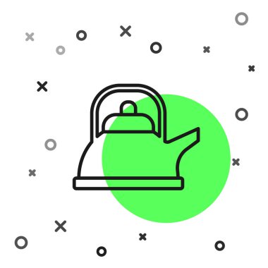 Siyah çizgi Kettle beyaz arkaplanda ikon olarak izole edilmiş. Çaydanlık ikonu. Vektör İllüstrasyonu