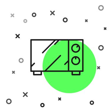 Beyaz zemin üzerinde siyah çizgi mikrodalga fırın ikonu izole edildi. Ev aletleri simgesi. Vektör İllüstrasyonu