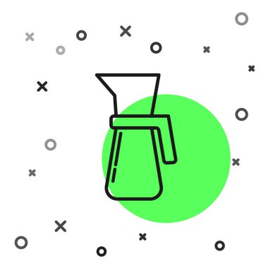 Siyah çizgi ölçme kabı beyaz zemin üzerinde izole edilmiş kuru ve sıvı yiyecek ikonunu ölçmek için. Plastik şişenin sapı var. Vektör İllüstrasyonu