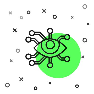 Siyah çizgi göz tarama simgesi beyaz arkaplanda izole edildi. Göz taraması yapılıyor. Güvenlik kontrol sembolü. Siber göz işareti. Vektör İllüstrasyonu