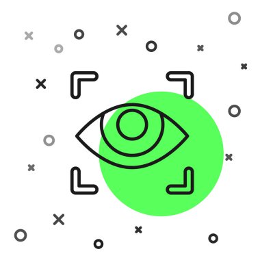 Siyah çizgi göz tarama simgesi beyaz arkaplanda izole edildi. Göz taraması yapılıyor. Güvenlik kontrol sembolü. Siber göz işareti. Vektör İllüstrasyonu