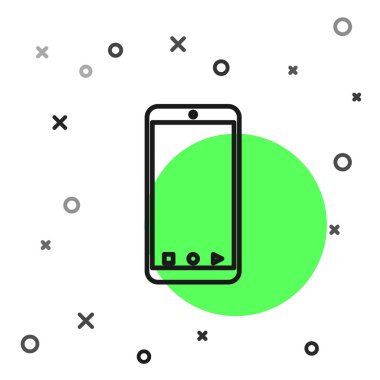 Siyah çizgi mobil akıllı telefon beyaz arkaplanda izole edilmiş uygulama dağıtım ikonu. Paket takibi. Vektör İllüstrasyonu