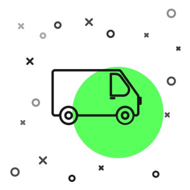 Siyah çizgi kargo kamyonu ikonu beyaz arka planda izole edildi. Vektör İllüstrasyonu