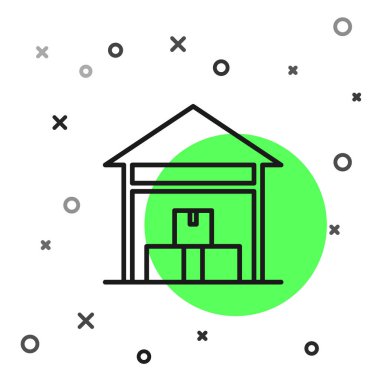 Beyaz arka planda siyah çizgi Depo simgesi izole edildi. Vektör İllüstrasyonu