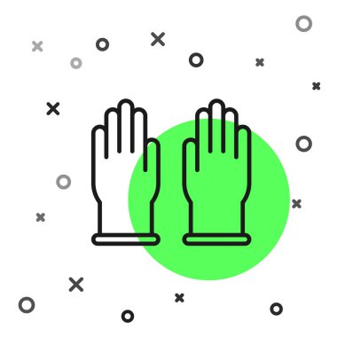 Siyah çizgili lastik eldiven ikonu beyaz arkaplanda izole edilmiş. Lateks el koruması işareti. Ev işi temizlik ekipmanları sembolü. Vektör İllüstrasyonu