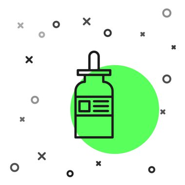 Beyaz arka planda izole edilmiş siyah çizgili cam şişe. Tıbbi ve kozmetik ürünler için konteynır. Vektör İllüstrasyonu