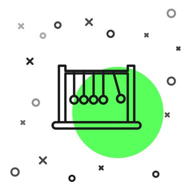 Beyaz arkaplanda siyah çizgi sarkacı simgesi izole edildi. Newtons beşiği. Vektör İllüstrasyonu