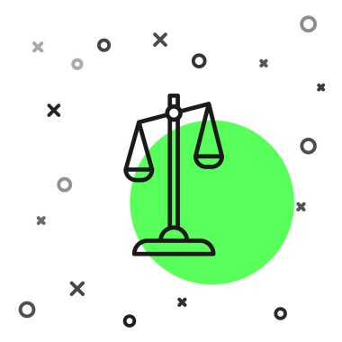 Beyaz arka planda izole edilmiş siyah ölçekli adalet simgesi. Hukuk mahkemesi sembolü. Denge tabelaları. Vektör İllüstrasyonu