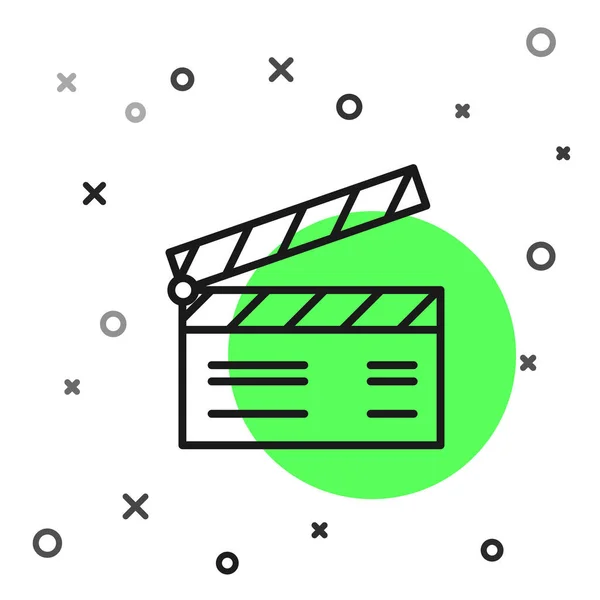 Black Line Movie Clapper Icon Isolated White Background Film Clapper — ストックベクタ