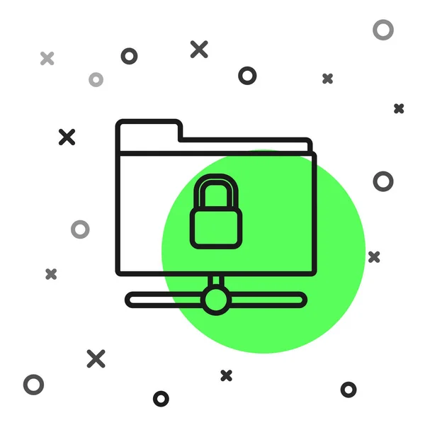 Zwarte Lijn Ftp Map Slot Pictogram Geïsoleerd Witte Achtergrond Concept — Stockvector