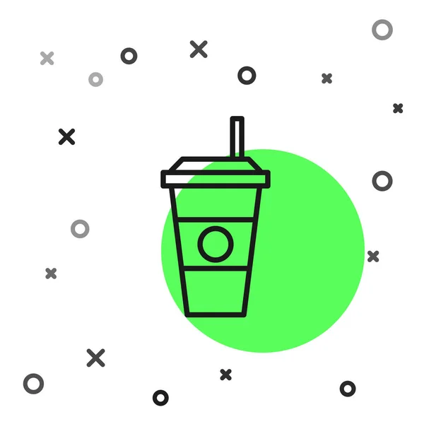 黑线咖啡杯图标孤立在白色背景上 可处置的咖啡杯加热咖啡 病媒图解 — 图库矢量图片