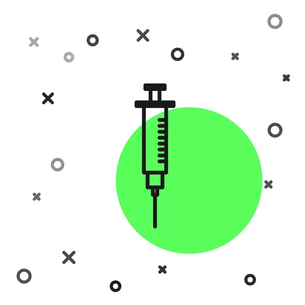Fekete Vonal Fecskendő Ikon Elszigetelt Fehér Háttérrel Vakcina Védőoltás Injekció — Stock Vector