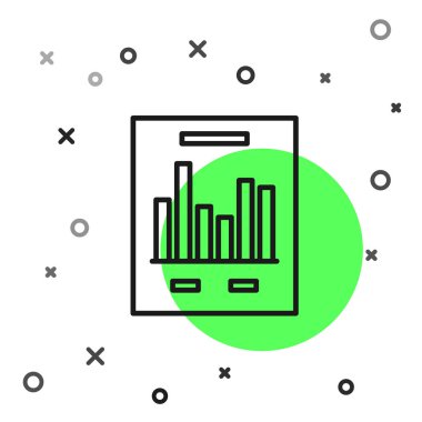 Grafik grafik simgesi beyaz arka planda yalıtılmış siyah çizgi Belge. Metin dosyası simgesini bildirin. Muhasebe işareti. Denetim, analiz, planlama. Vektör İllüstrasyonu