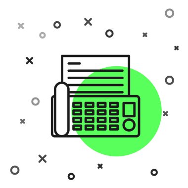 Siyah çizgi faks makinesi simgesi beyaz arkaplanda izole edildi. Ofis telefonu. Vektör İllüstrasyonu