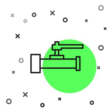 Siyah çizgi endüstrisi metalik borular ve beyaz arka planda izole edilmiş kapakçık simgesi. Vektör İllüstrasyonu