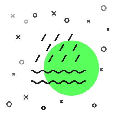 Siyah çizgi Yağmur ve dalga simgesi beyaz arkaplanda izole edildi. Yağmur damlaları ile yağmur bulutu yağışı. Vektör İllüstrasyonu