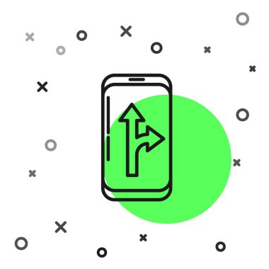 Şehir haritası yön bulma simgesinin siyah çizgi bilgileri beyaz arkaplanda izole edildi. Mobil Uygulama Arayüzü tasarımı. Coğrafi konsept. Vektör İllüstrasyonu