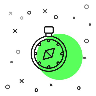 Siyah çizgi pusula simgesi beyaz arkaplanda izole edildi. Rüzgâr yön bulma sembolü. Rüzgar gül işareti. Vektör İllüstrasyonu