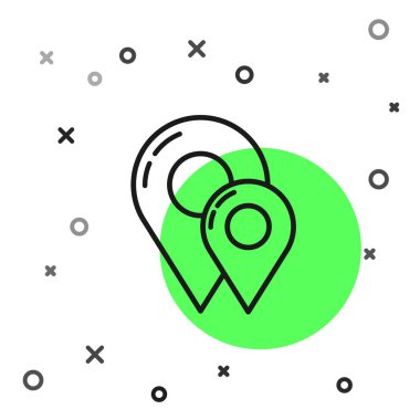 Siyah çizgi Harita pin simgesi beyaz arka planda yalıtılmış. Navigasyon, işaretçi, yer, harita, gps, yön, yer, pusula, iletişim, arama konsepti. Vektör İllüstrasyonu